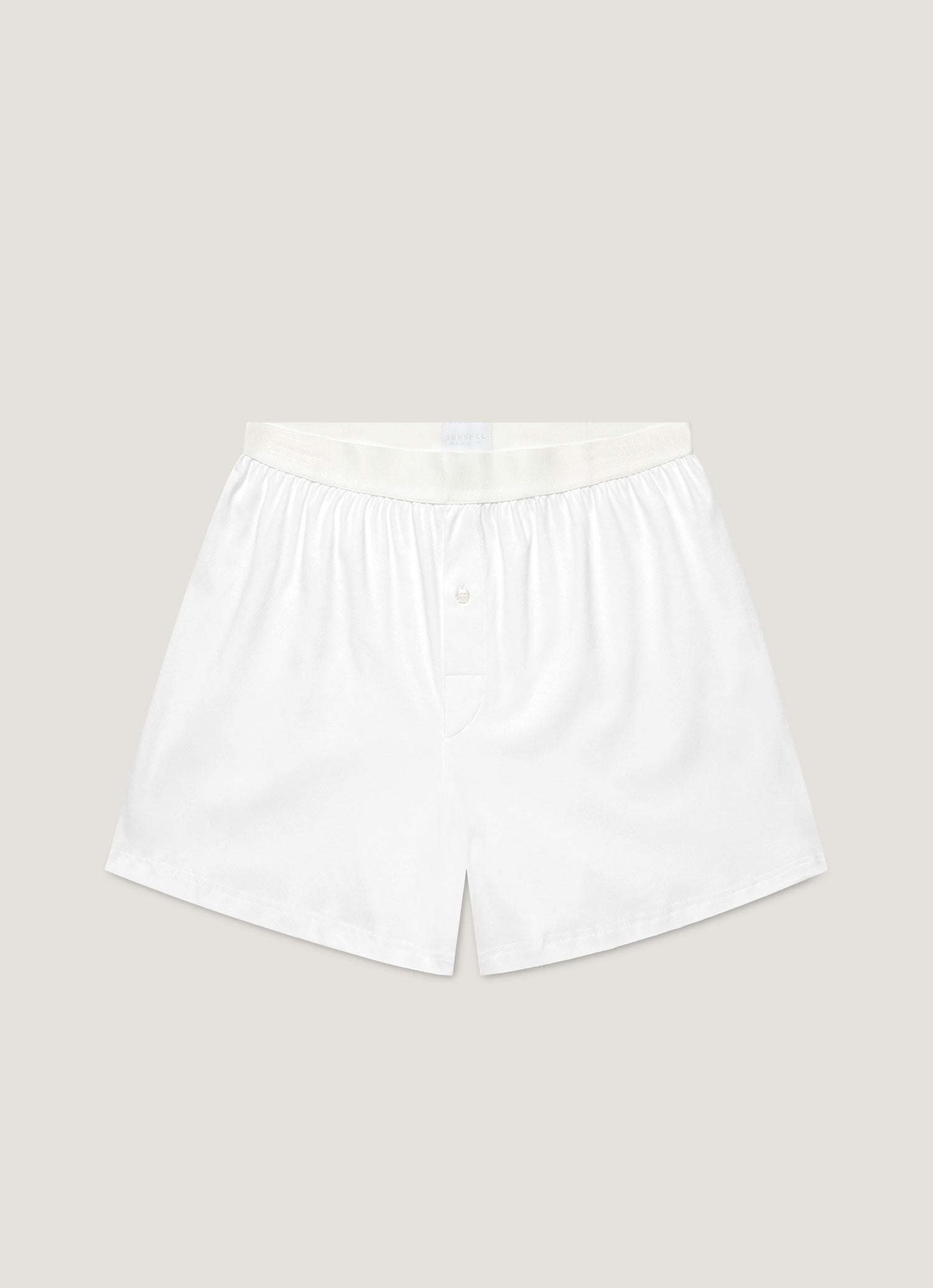 Men's Sea Island Cotton One-Button Boxer Shorts in White
