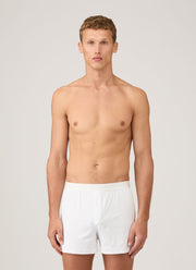 Men's Sea Island Cotton One-Button Boxer Shorts in White