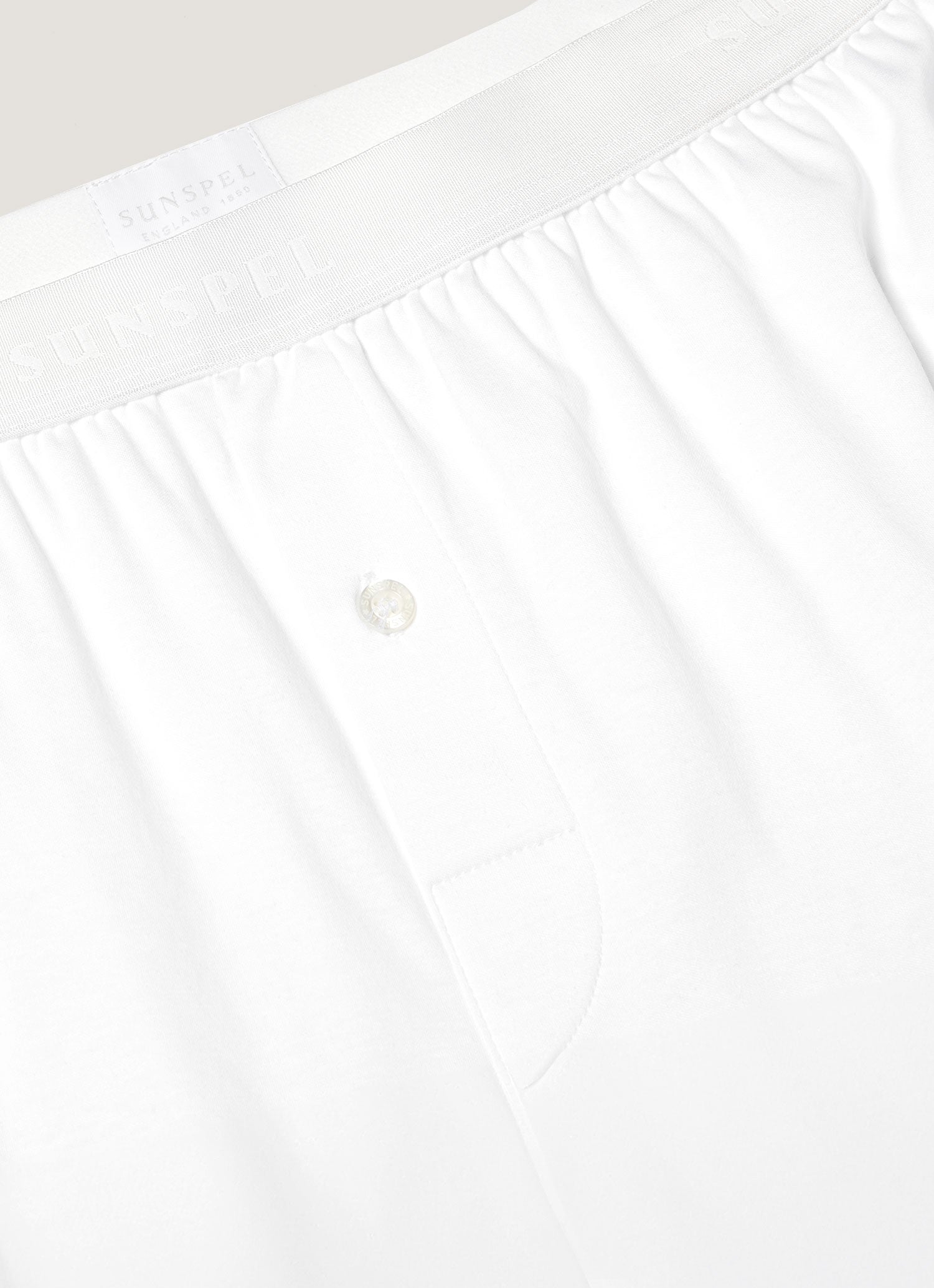 Men's Sea Island Cotton One-Button Boxer Shorts in White