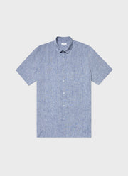 Men's Short Sleeve Linen Shirt in Bluestone Melange