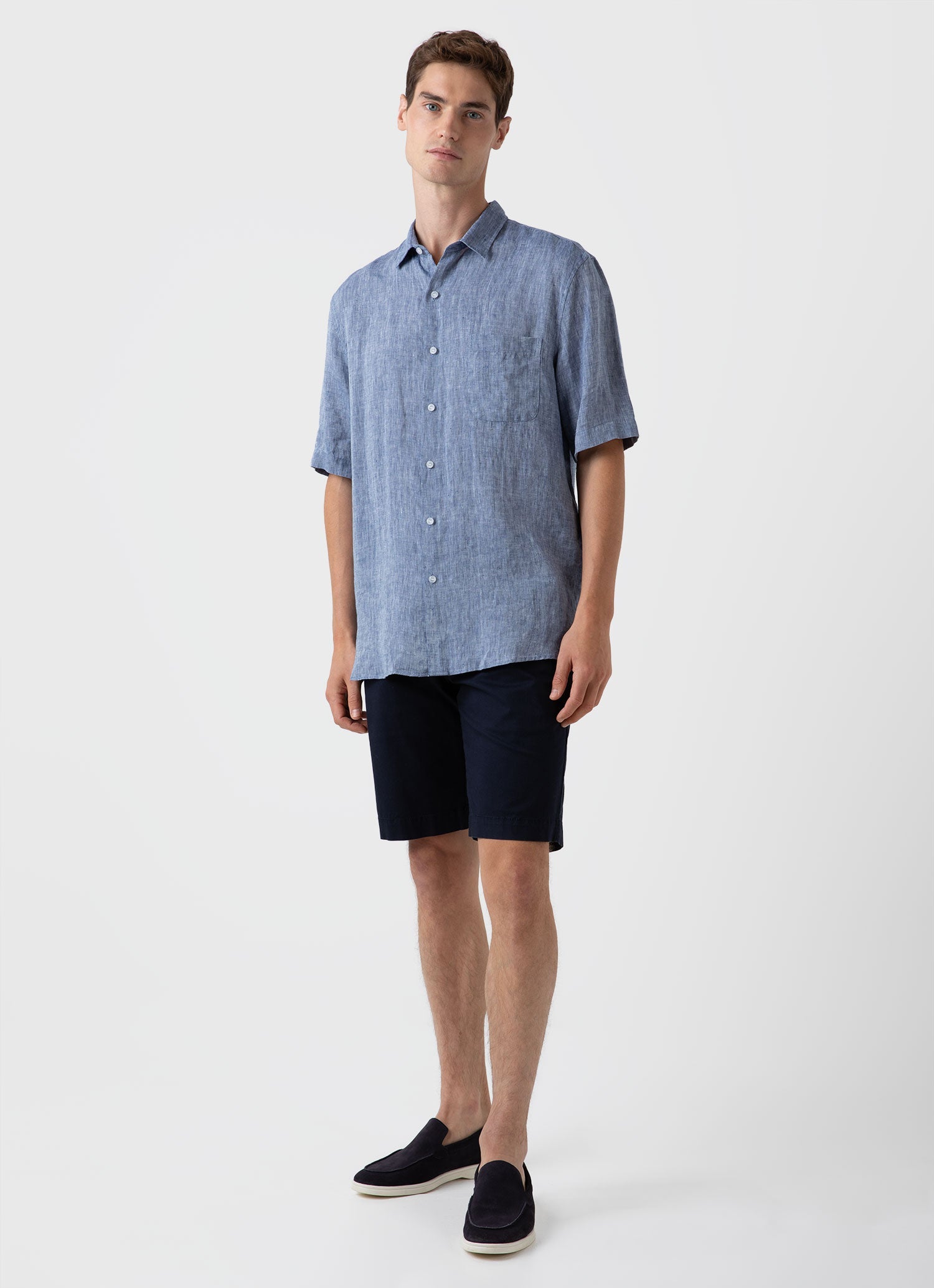 Men's Short Sleeve Linen Shirt in Bluestone Melange