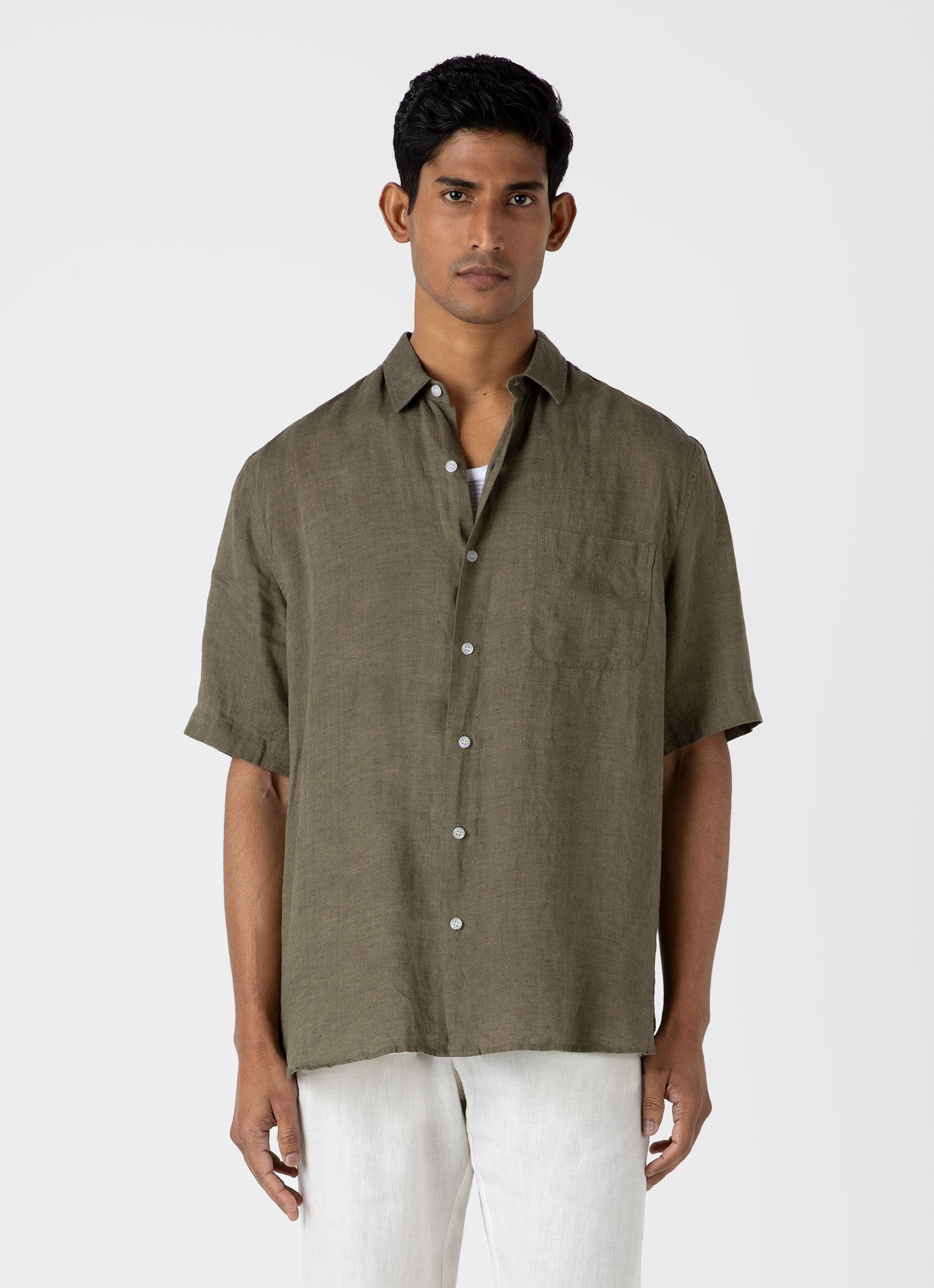 Men's Short Sleeve Linen Shirt in Khaki