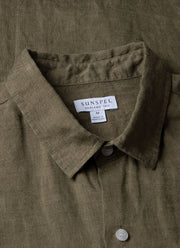 Men's Short Sleeve Linen Shirt in Khaki