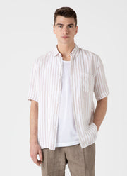 Men's Short Sleeve Linen Shirt in Brown/Ecru