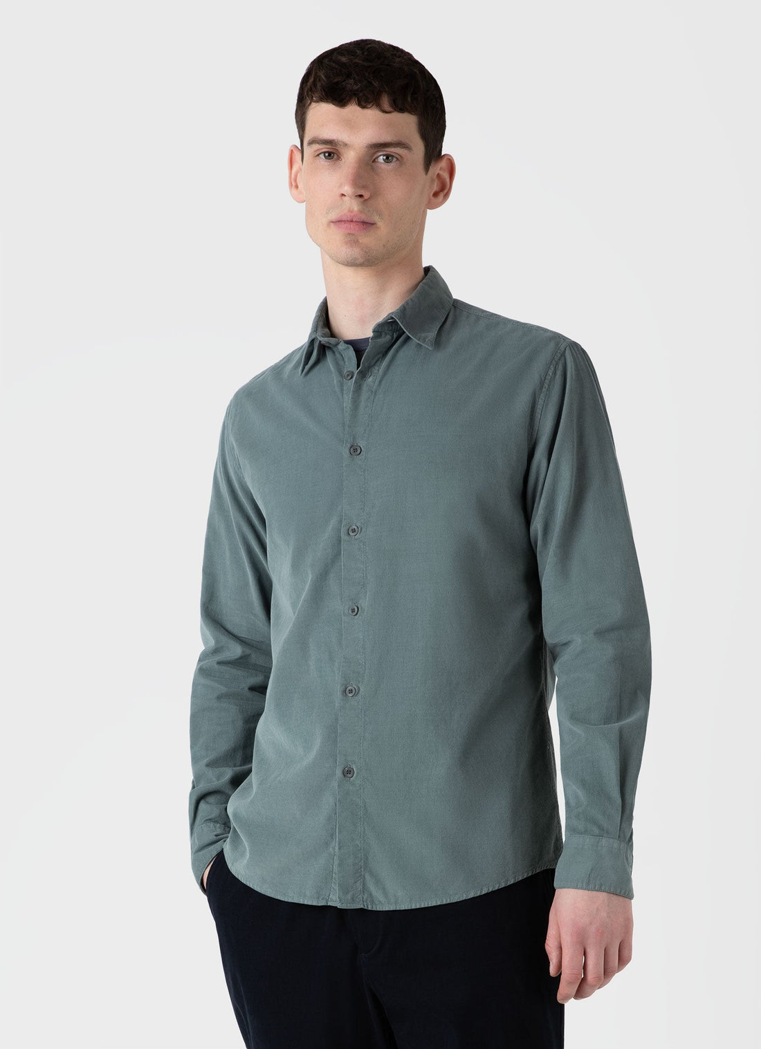 Men's Fine Cord Shirt in Smoke Green