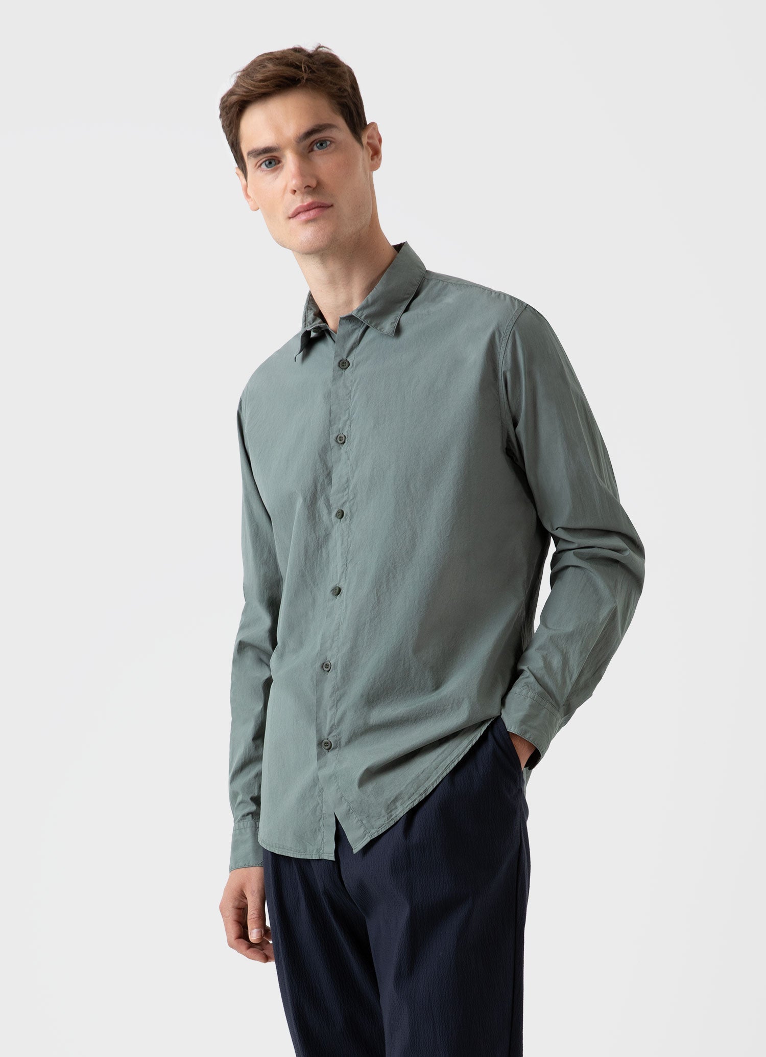 Men's Lightweight Poplin Shirt in Seaweed