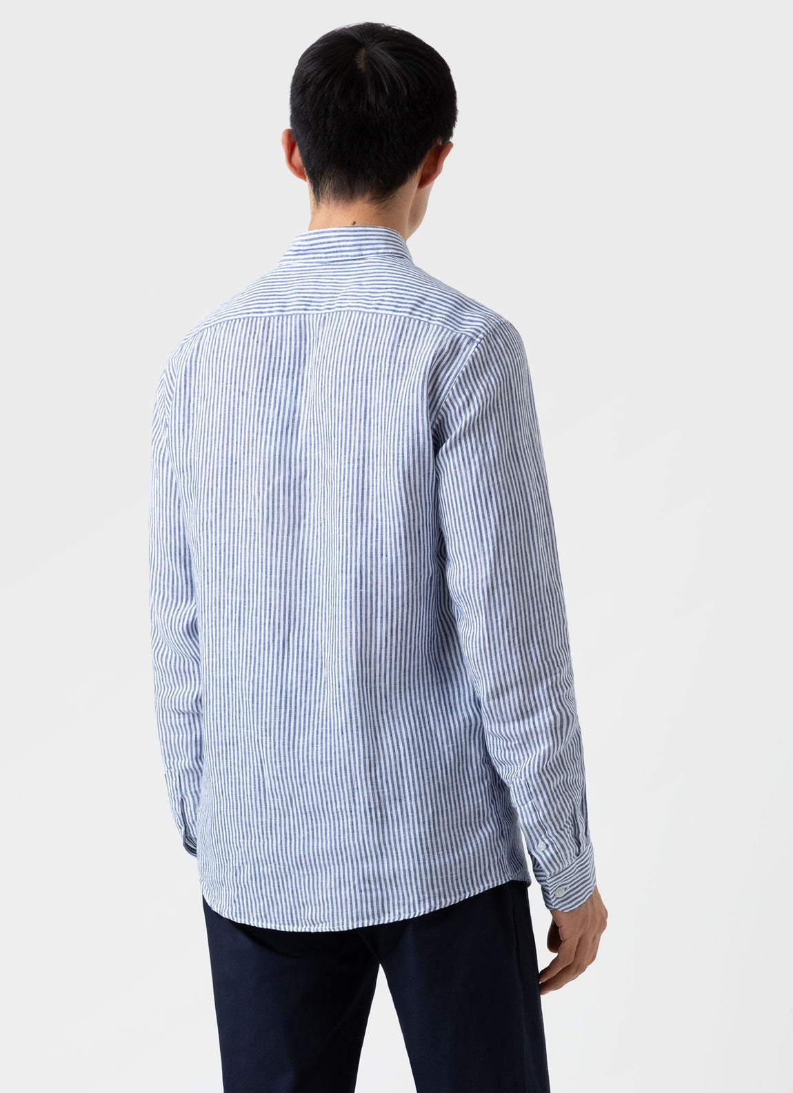 Men's Linen Shirt in Navy/White