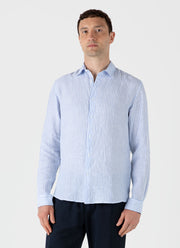 Men's Linen Shirt in Mid Blue/White