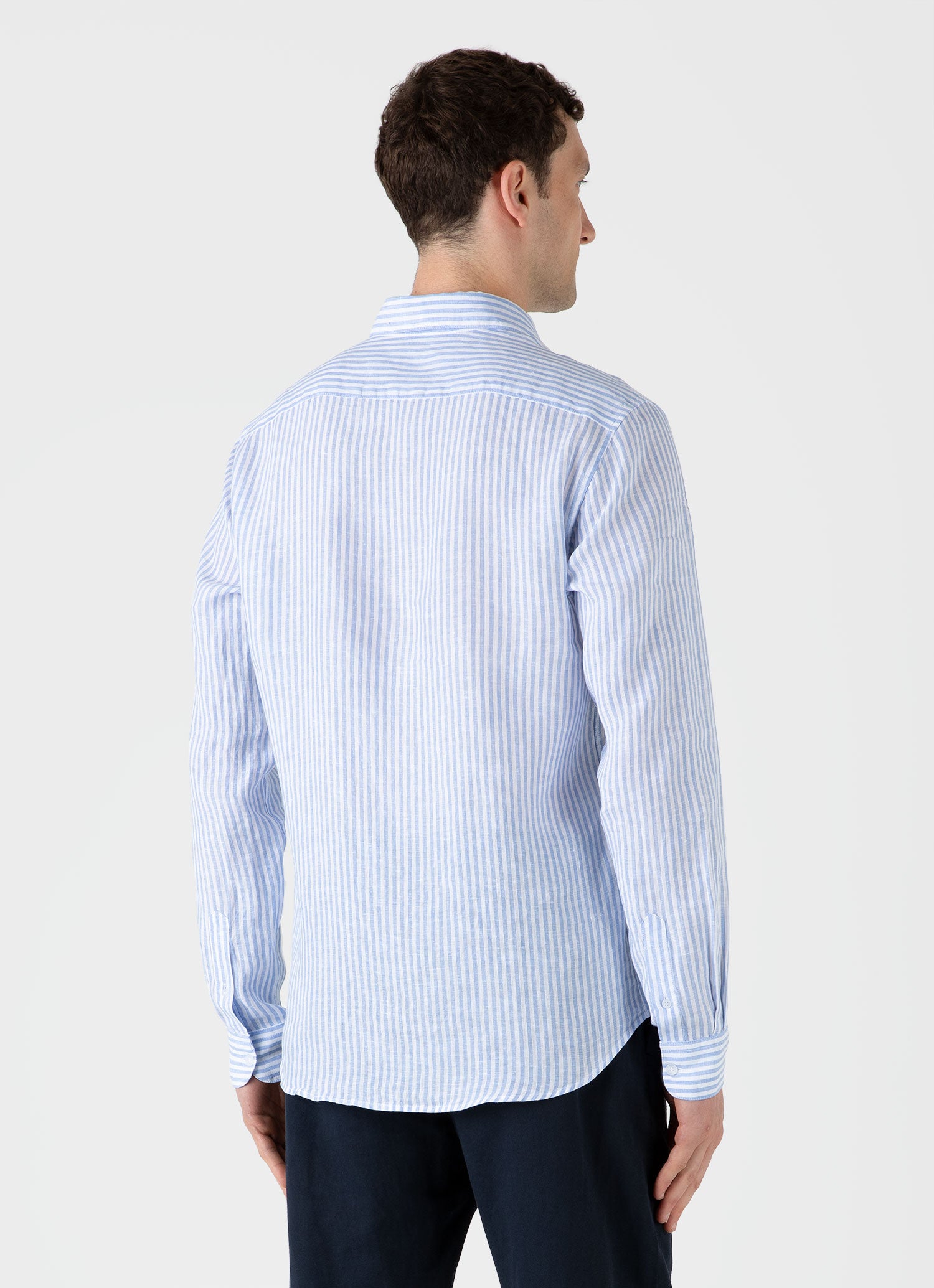 Men's Linen Shirt in Mid Blue/White