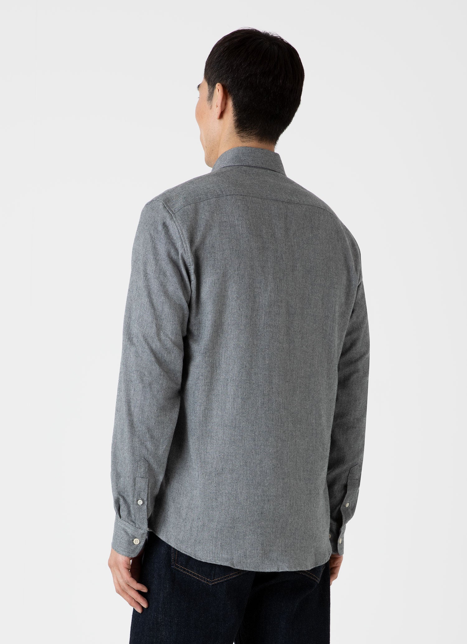 Men's Button Down Flannel Shirt in Mid Grey Melange