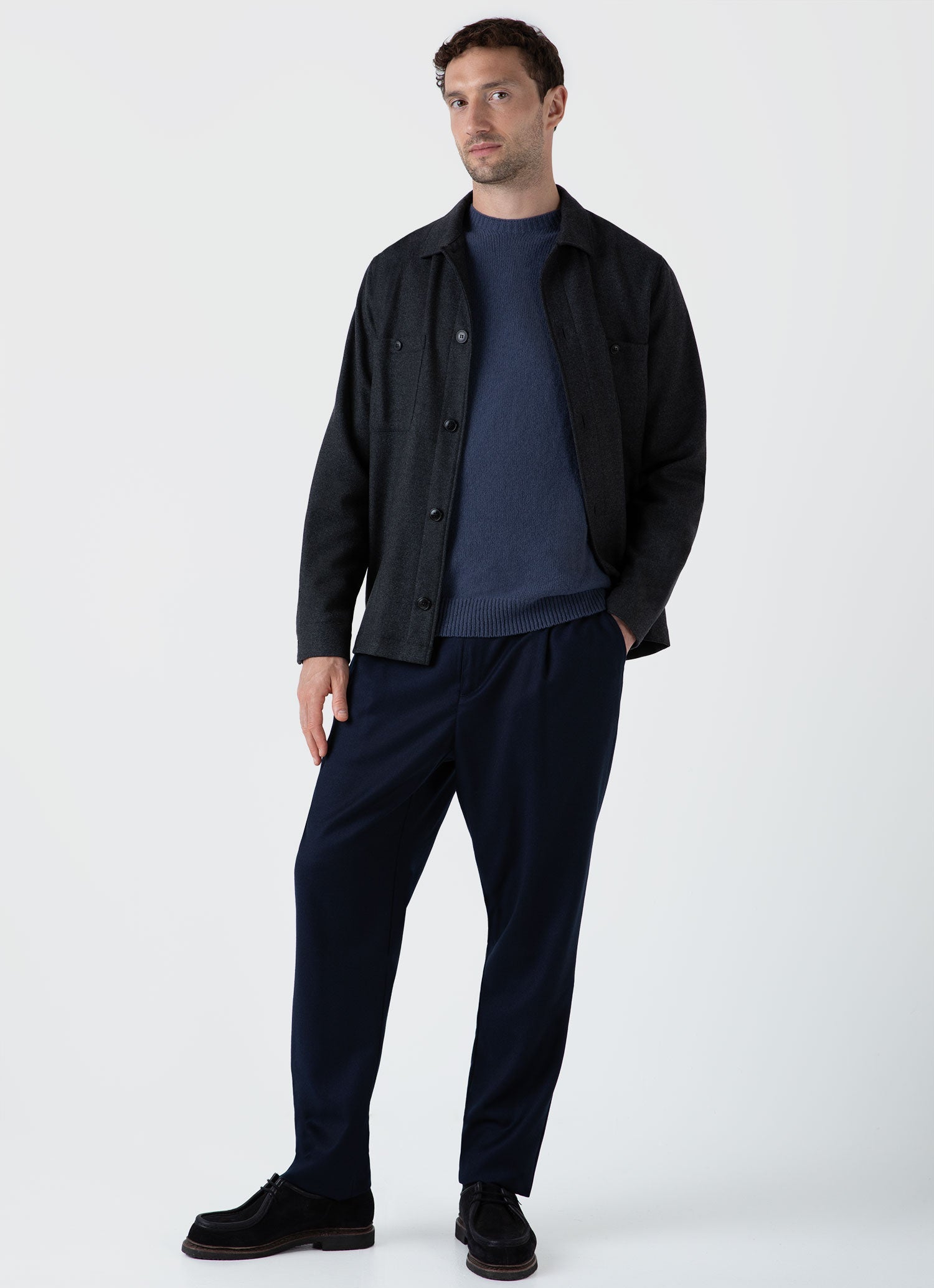 Men's Wool Twill Overshirt in Charcoal Melange