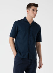 Men's Seersucker Camp Collar Shirt in Navy