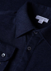 Men's Cotton Cashmere Piqué Shirt in Navy Melange