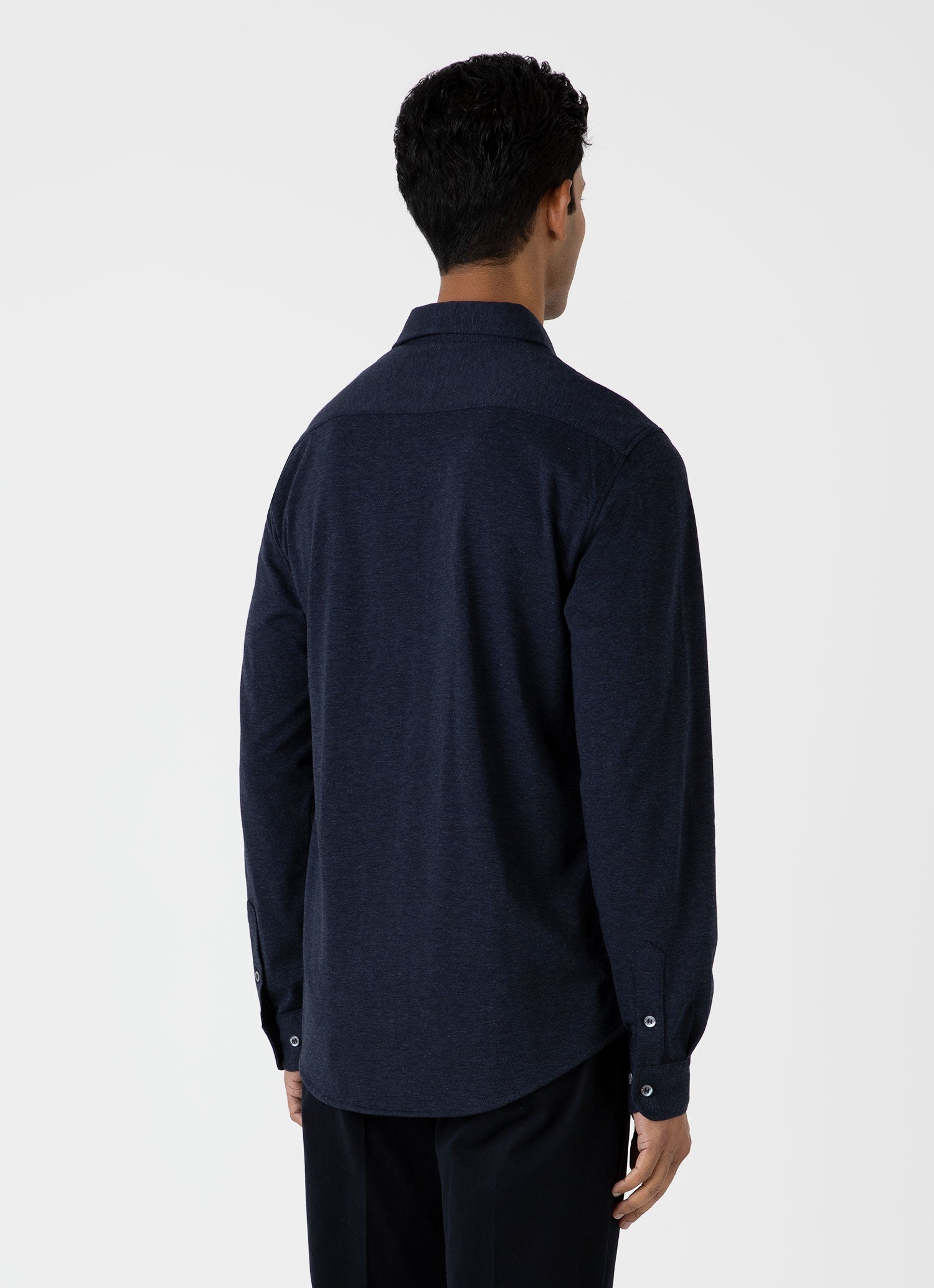 Men's Cotton Cashmere Piqué Shirt in Navy Melange