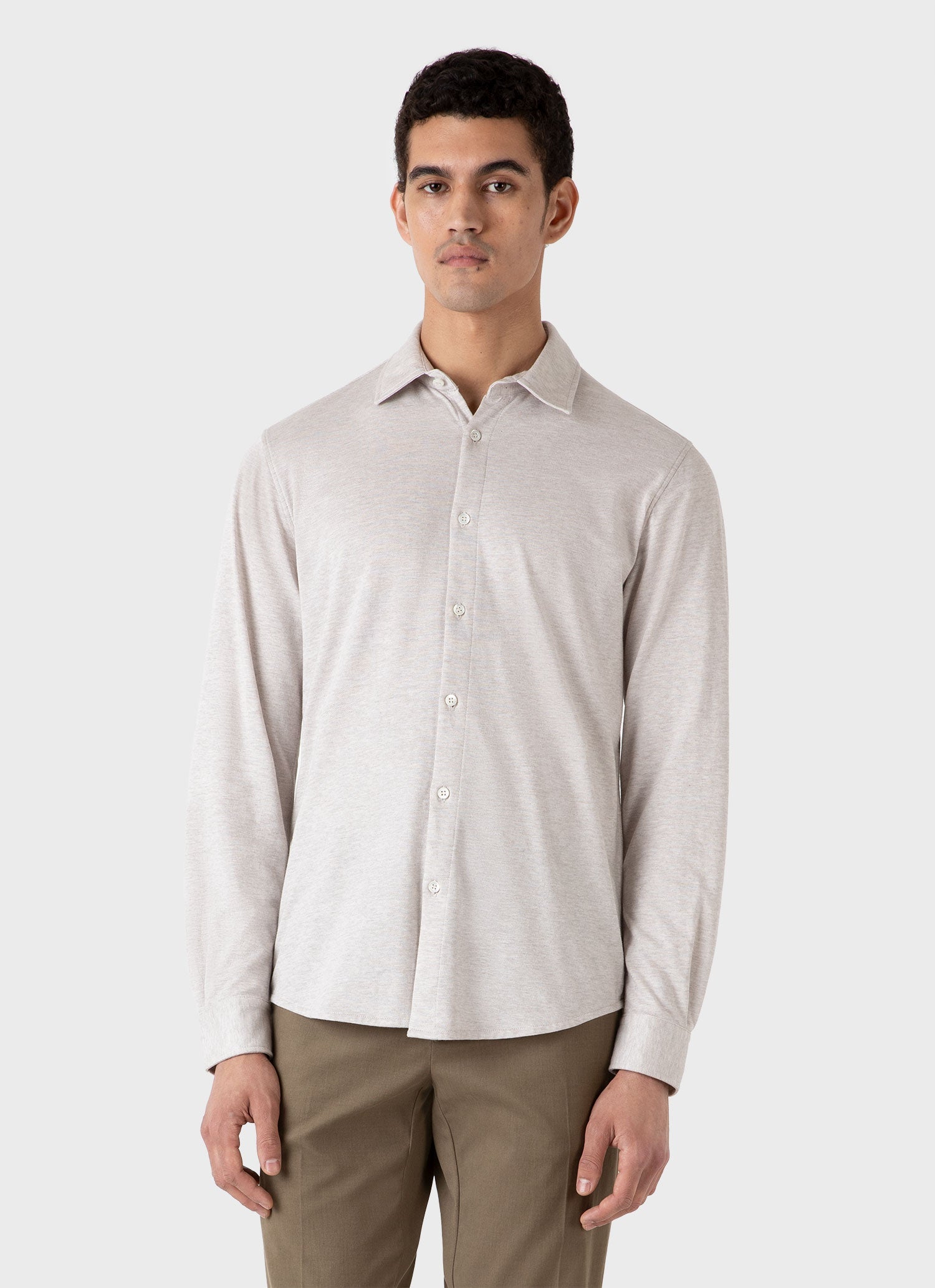 Men's Cotton Cashmere Piqué Shirt in Putty Melange