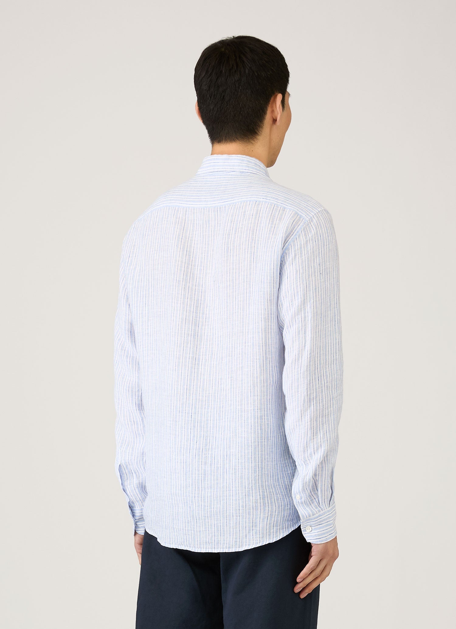 Men's Linen Shirt in Sky Blue/Navy