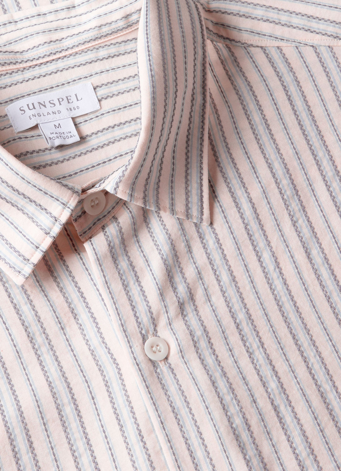 Men's Short Sleeve Vintage Stripe Shirt in Soft Denim/Ecru
