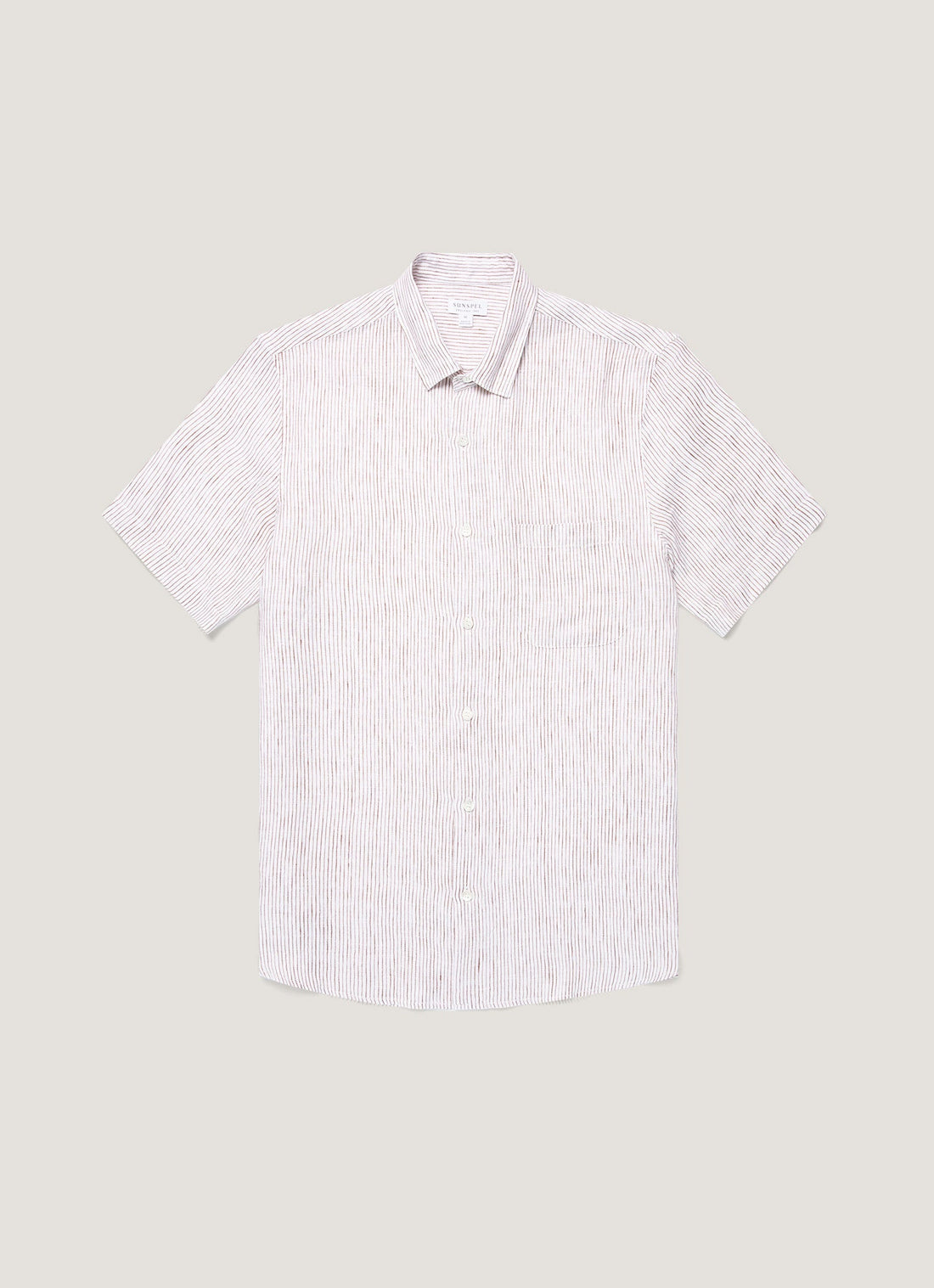 Men's Short Sleeve Linen Shirt in White/Dark Chocolate