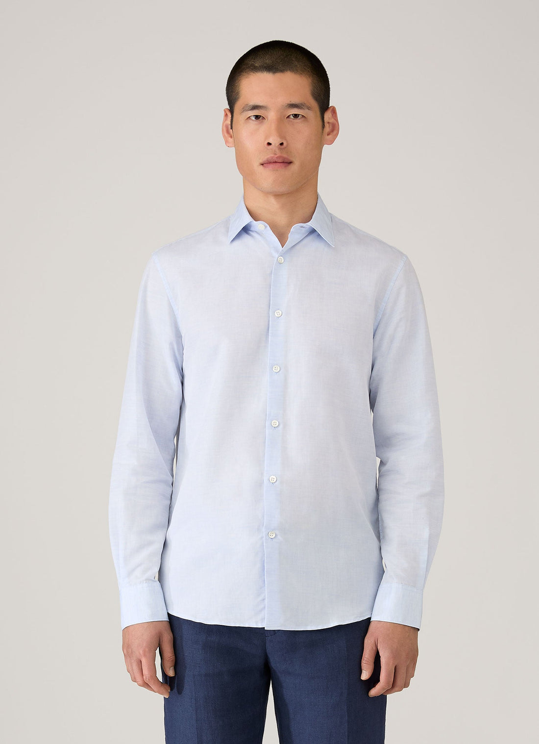 Men's Sea Island Cotton Linen Shirt in Light Blue