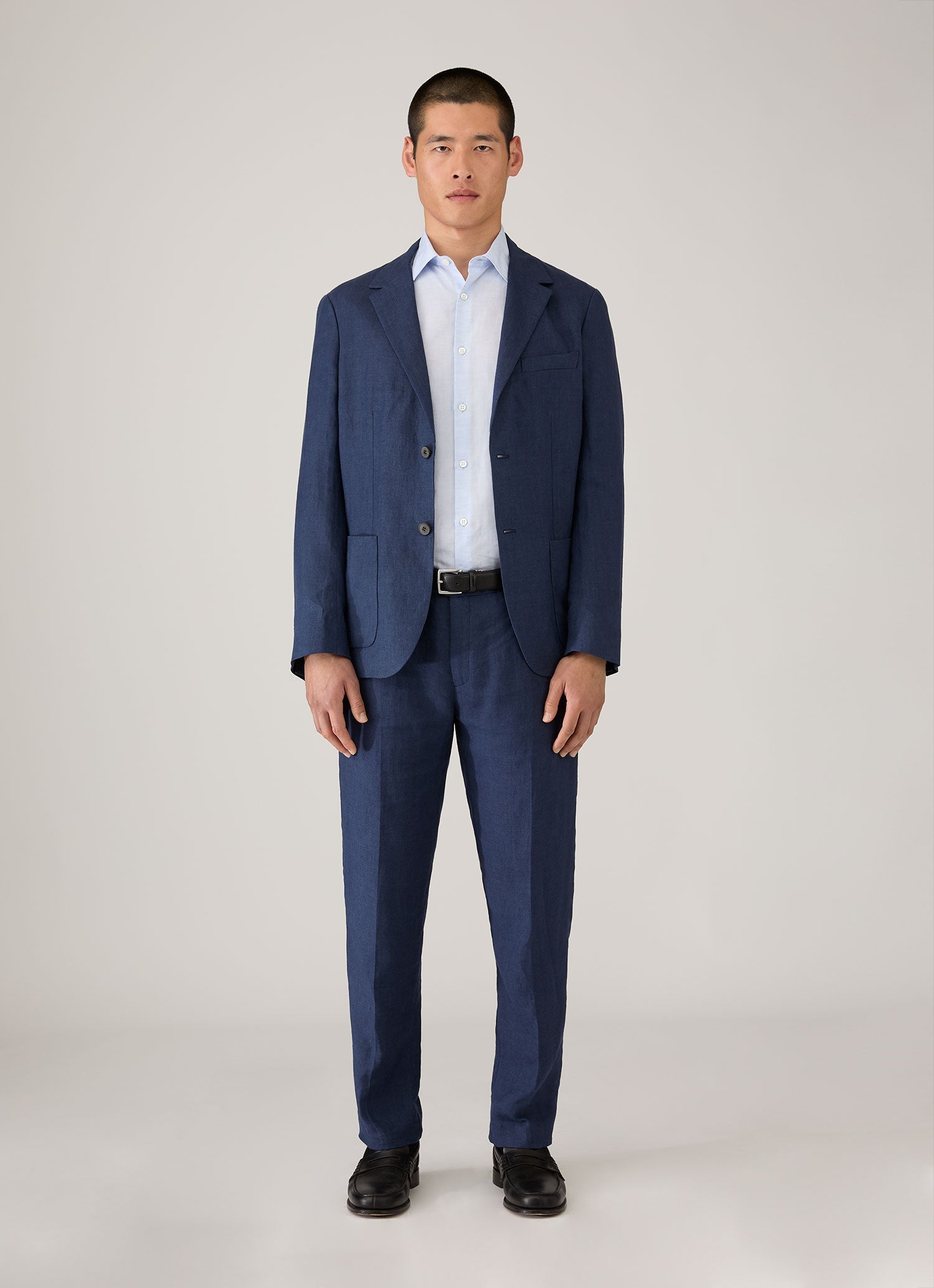 Men's Sea Island Cotton Linen Shirt in Light Blue