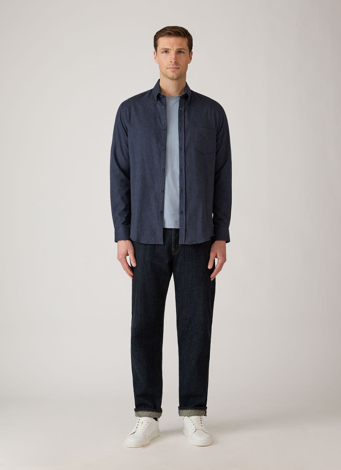 Men's Button Down Flannel Shirt in Navy Melange