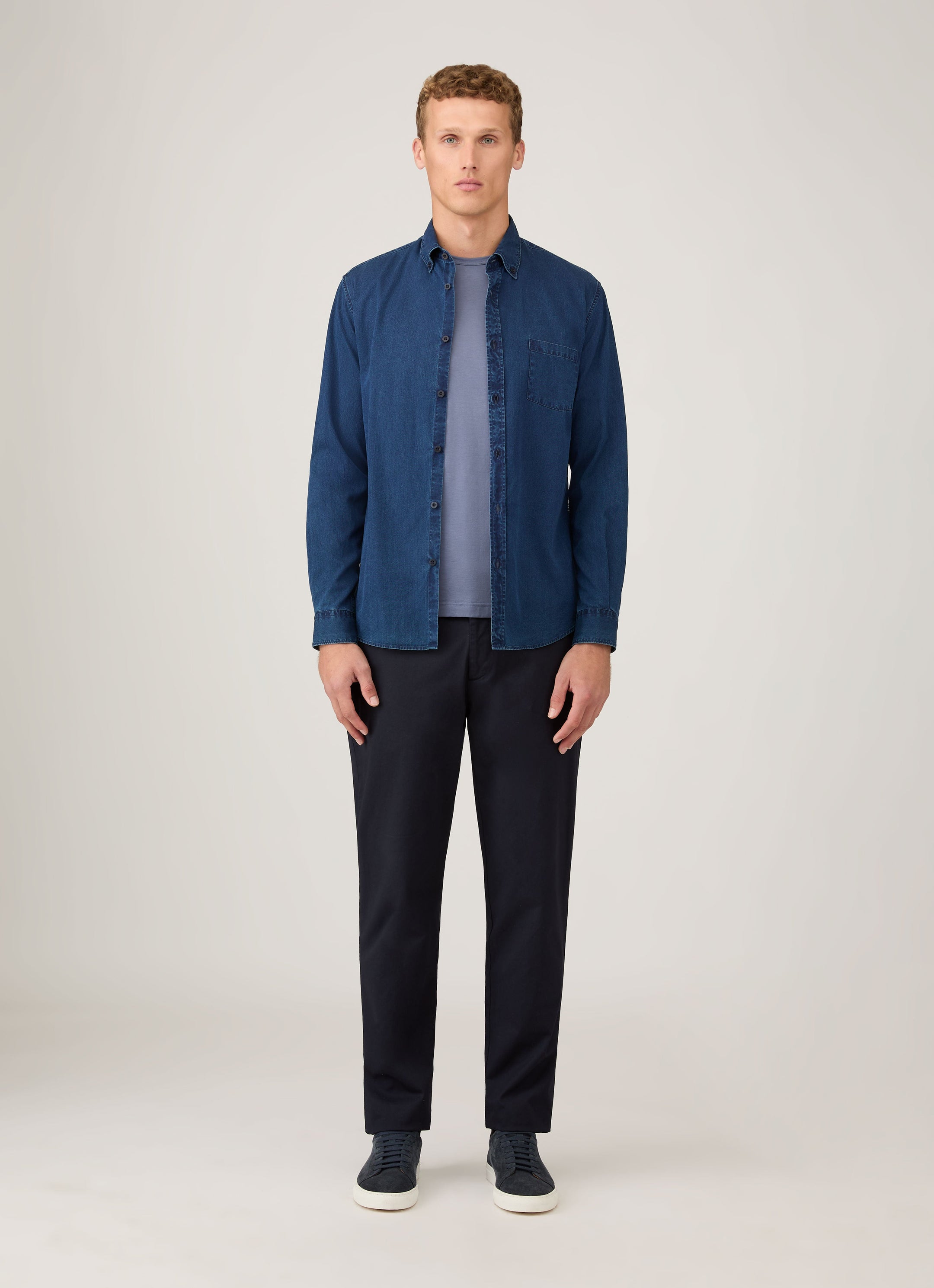 Men's Button Down Denim Shirt in Indigo