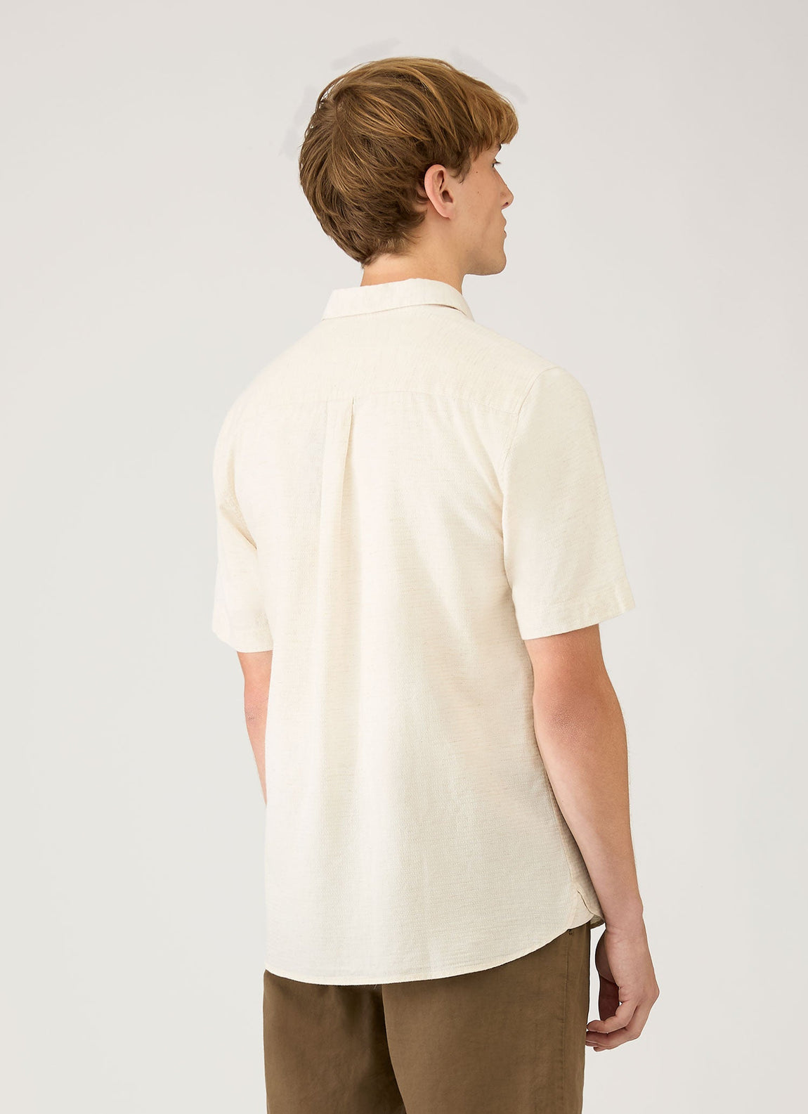 Men's Short Sleeve Cotton Linen Shirt in Ecru