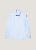 Men's Cotton Poplin Shirt in Mid Blue Bengal Stripe