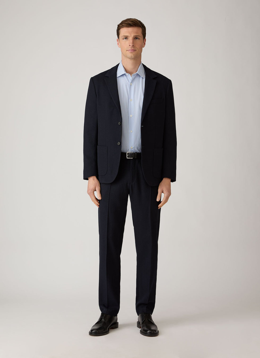 Men's Cotton Poplin Shirt in Mid Blue Bengal Stripe
