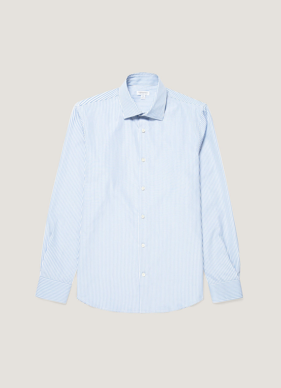 Men's Cotton Poplin Shirt in Mid Blue Fine Stripe