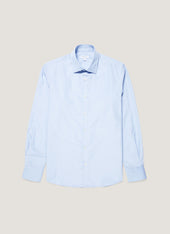 Men's Cotton Poplin Shirt in Mid Blue Fine Stripe