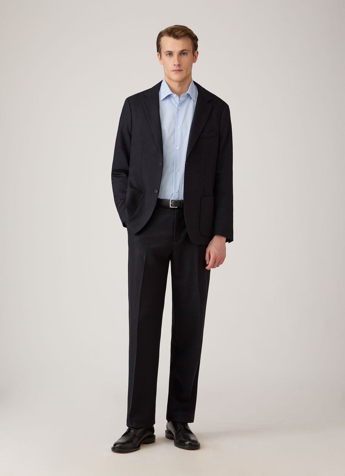 Men's Cotton Poplin Shirt in Mid Blue Fine Stripe