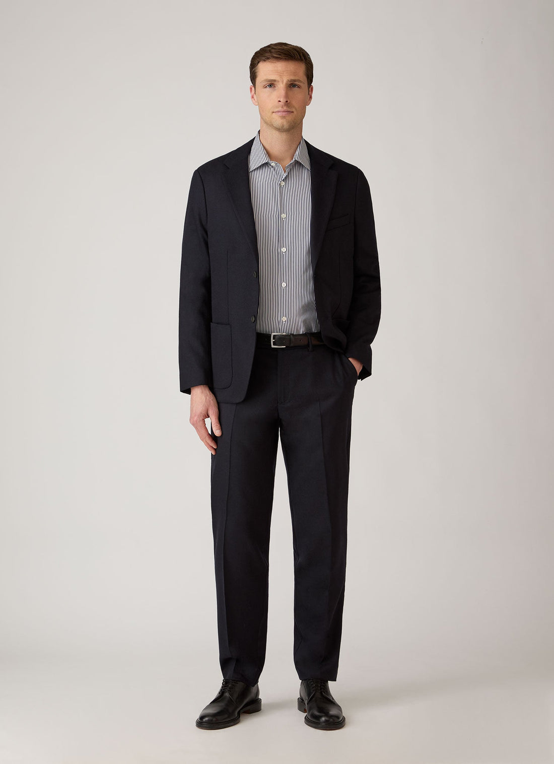Men's Cotton Poplin Shirt in Navy Bengal Stripe