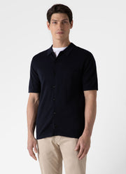 Men's Sea Island Cotton Knit Shirt in Light Navy