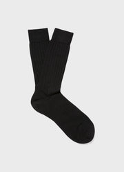 Men's Merino Wool Rib Socks in Black