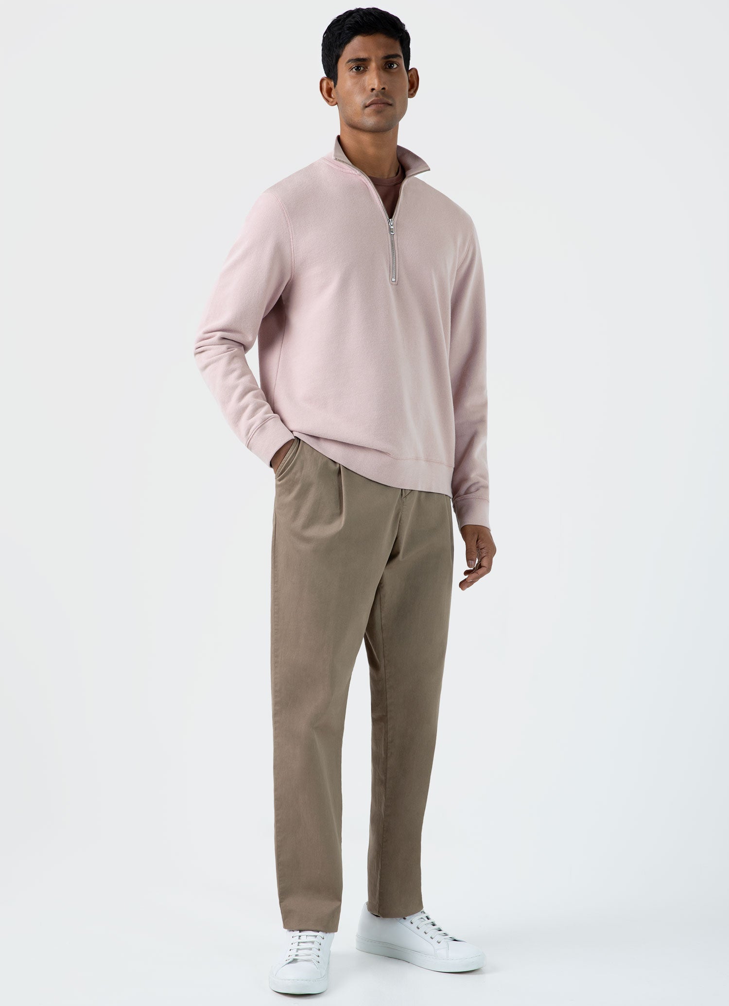 Men's Half Zip Loopback Sweatshirt in Pale Pink