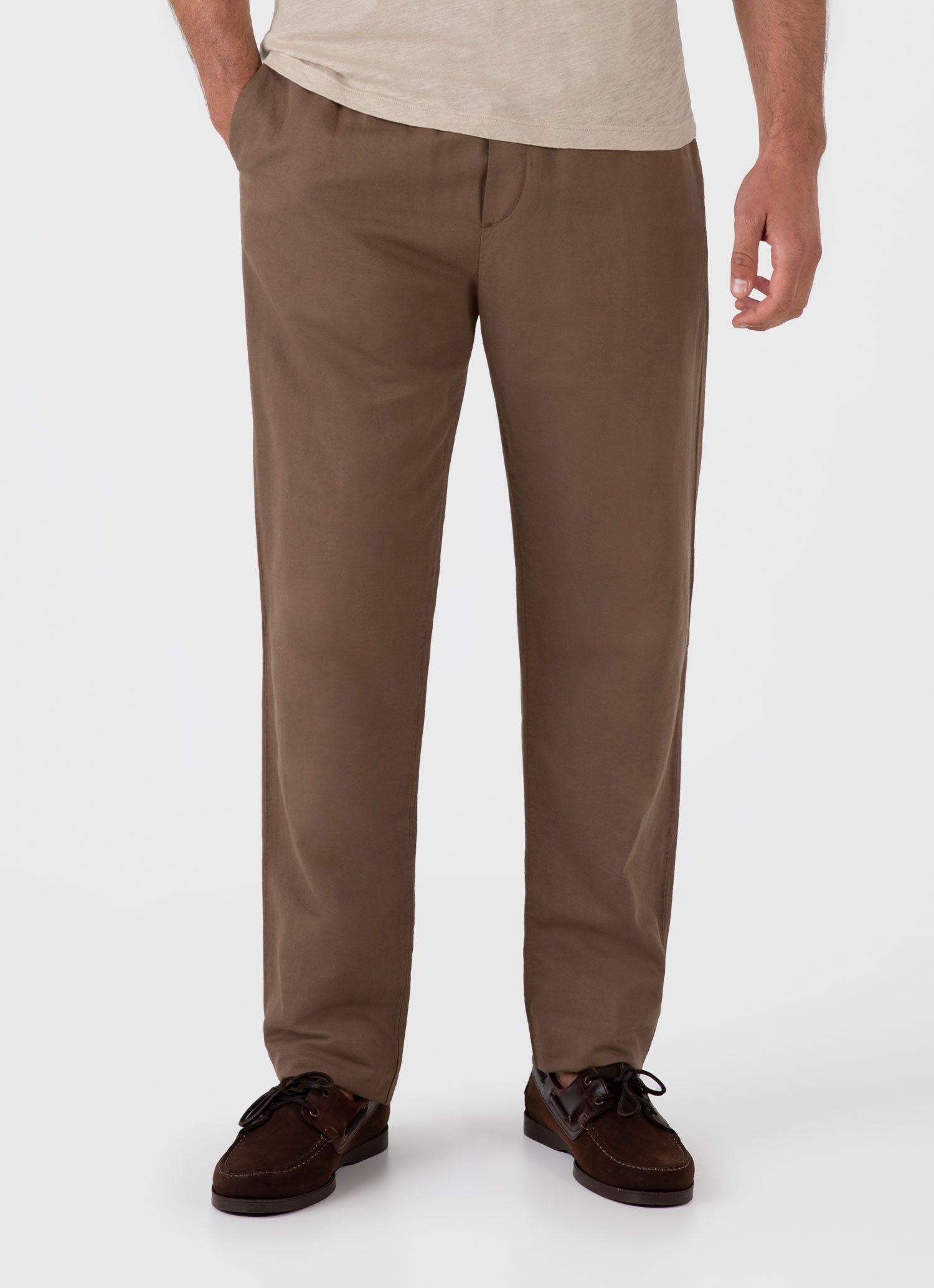 Men's Cotton Linen Drawstring Trouser in Dark Tan