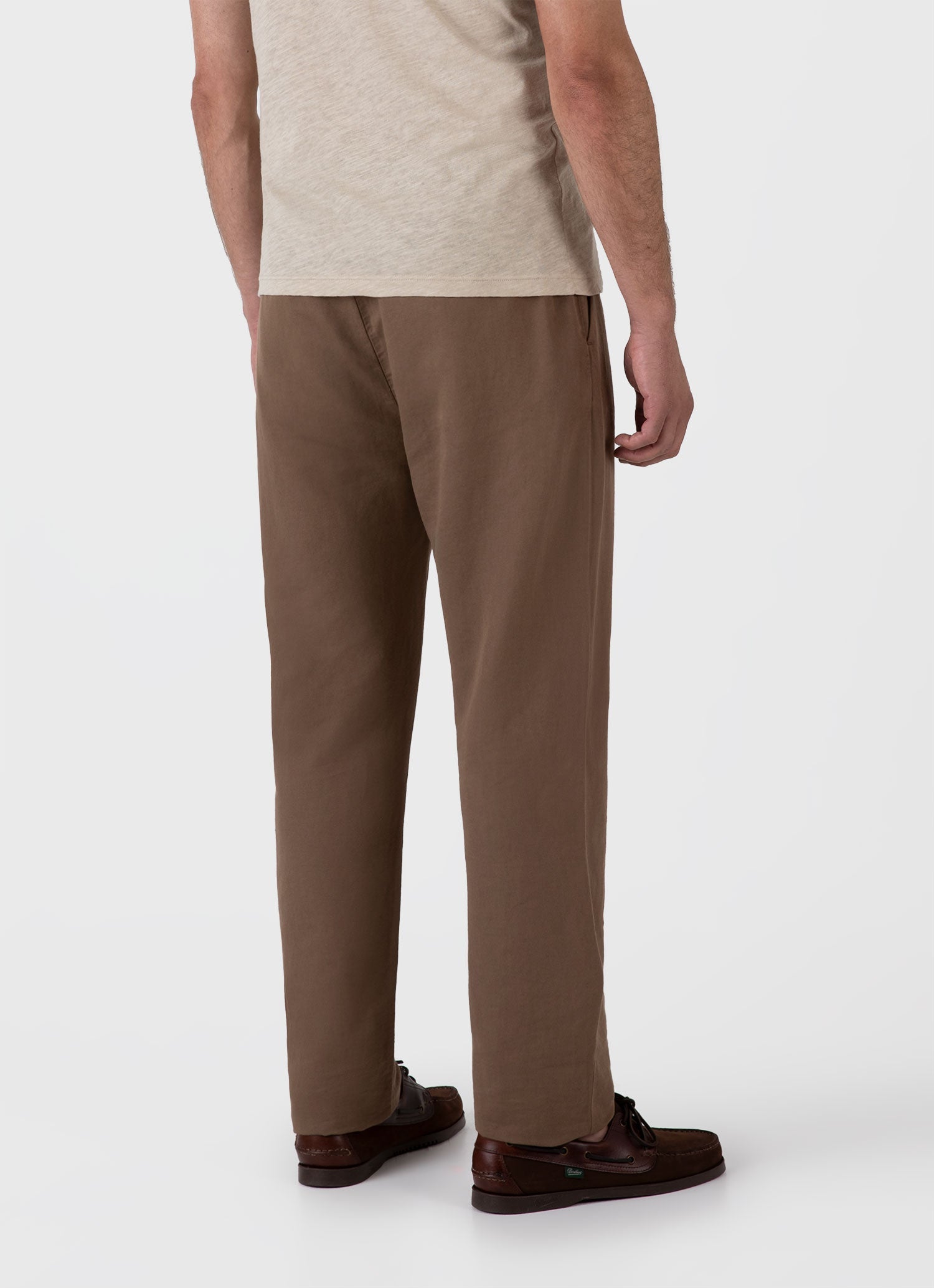 Men's Cotton Linen Drawstring Trouser in Dark Tan