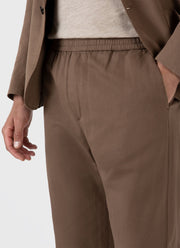 Men's Cotton Linen Drawstring Trouser in Dark Tan