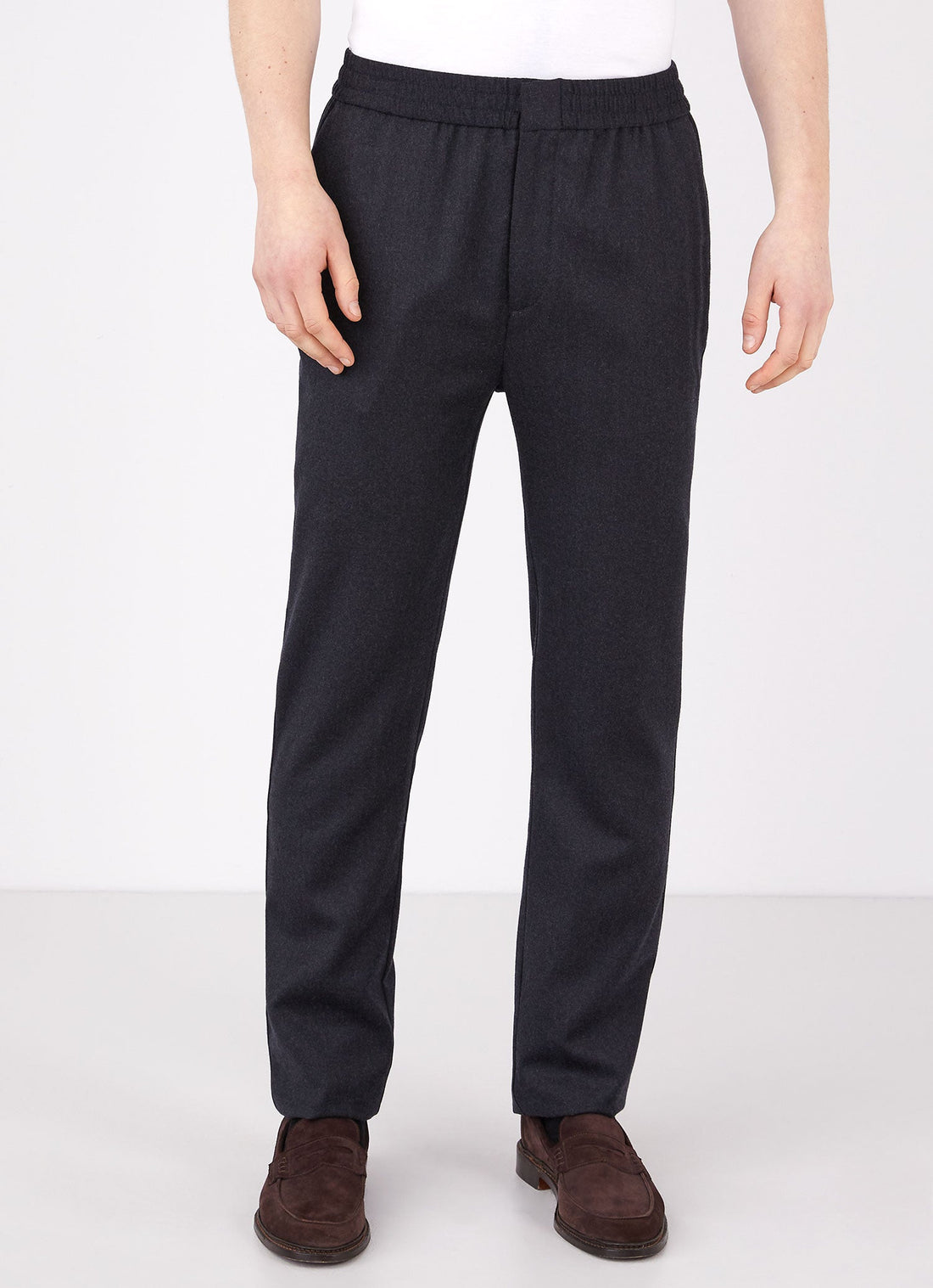 Men's Wool Flannel Drawstring Trouser in Charcoal Melange