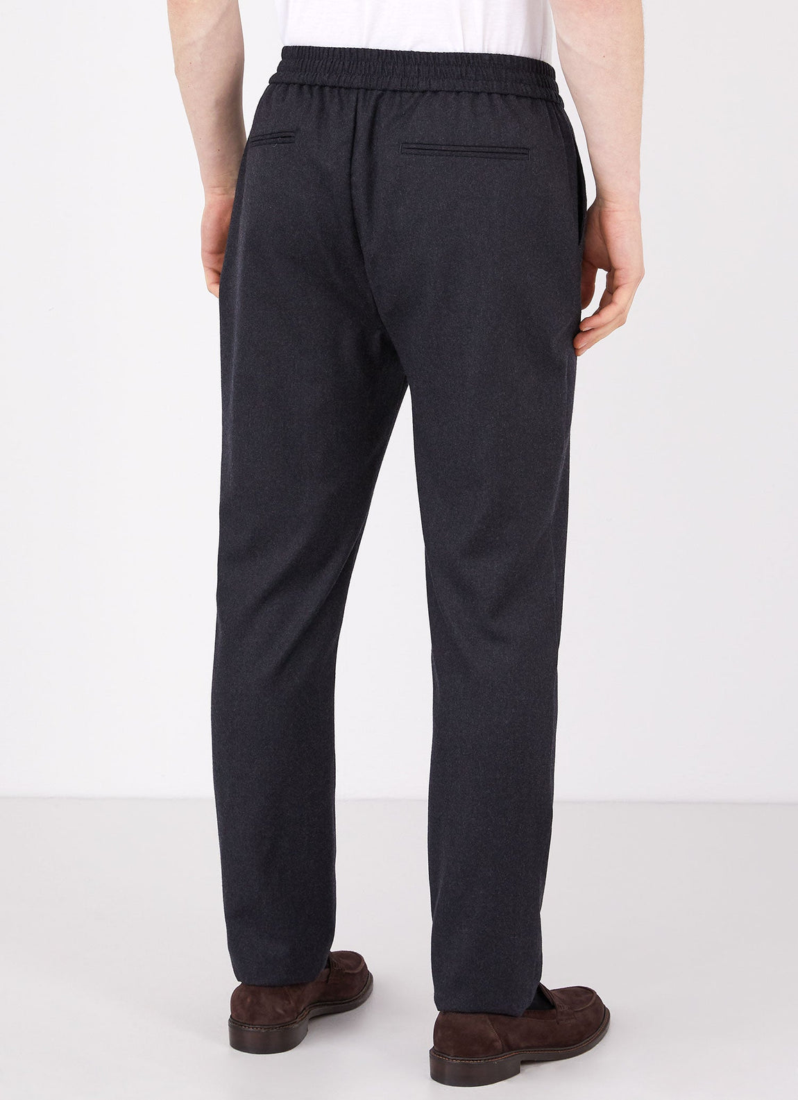 Men's Wool Flannel Drawstring Trouser in Charcoal Melange