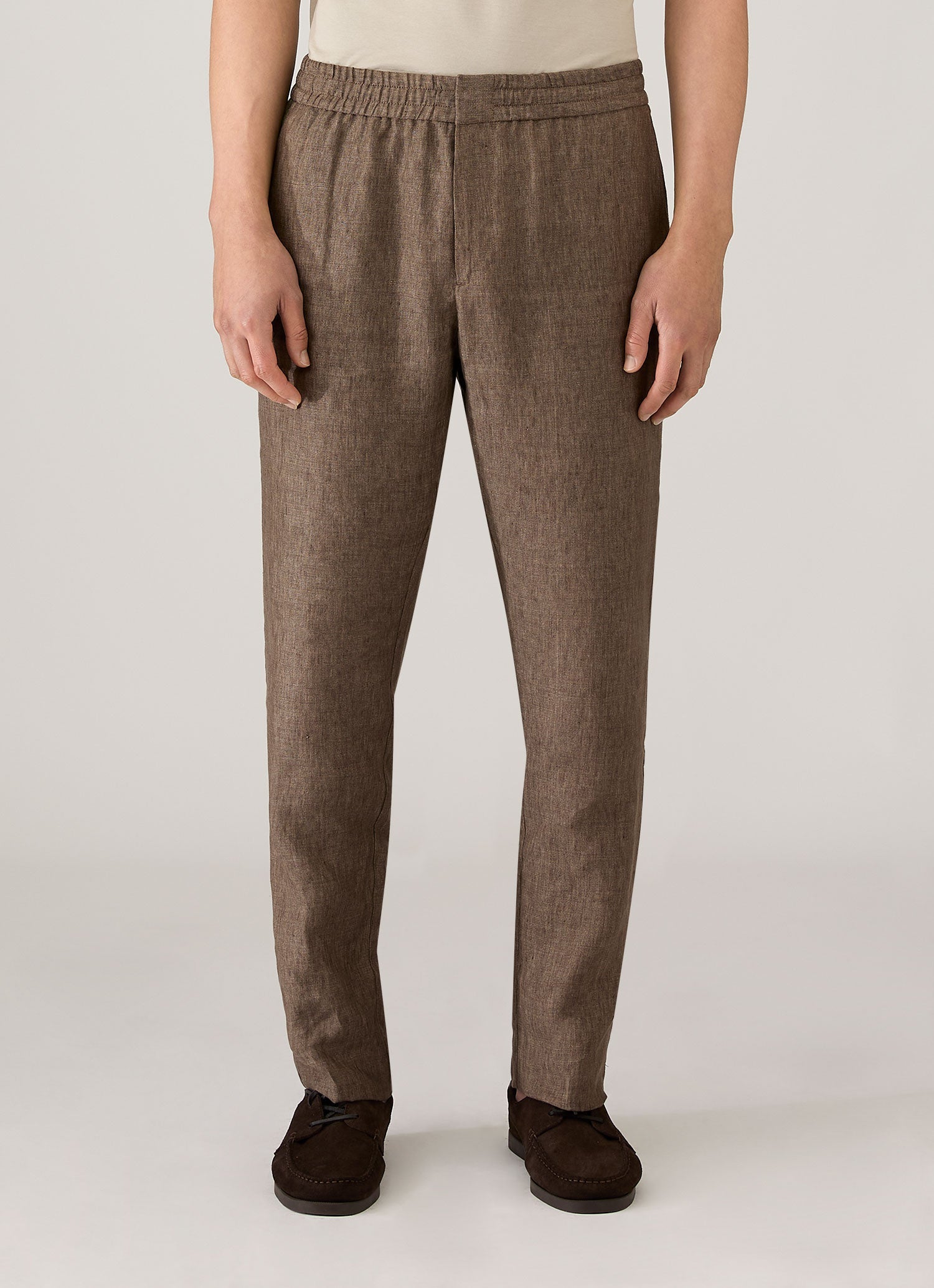 Men's Linen Drawstring Trouser in Dark Walnut