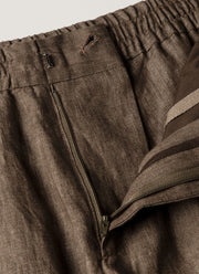 Men's Linen Drawstring Trouser in Dark Walnut
