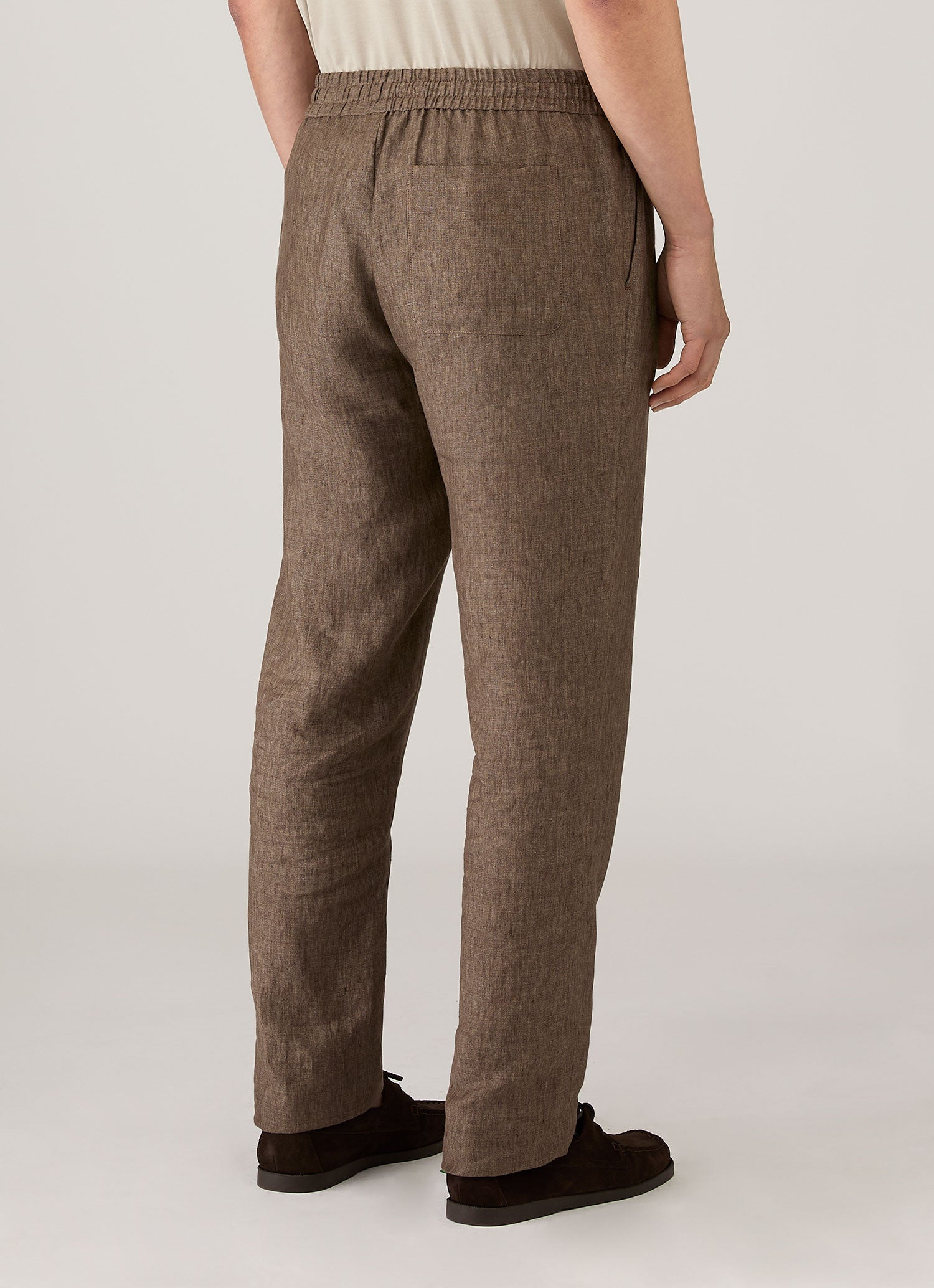 Men's Linen Drawstring Trouser in Dark Walnut