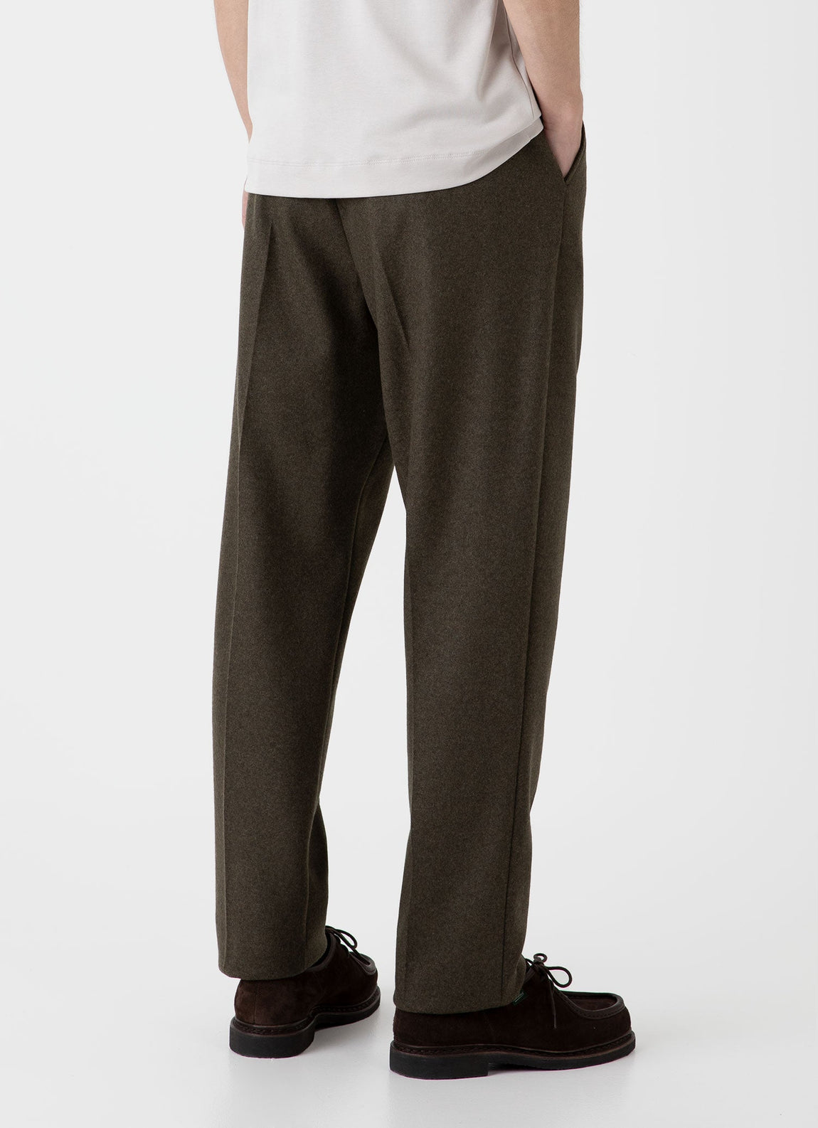 Men's Pleated Boiled Wool Trouser in Dark Khaki