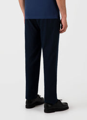 Men's Cotton Raffia Pleat Trouser in Navy