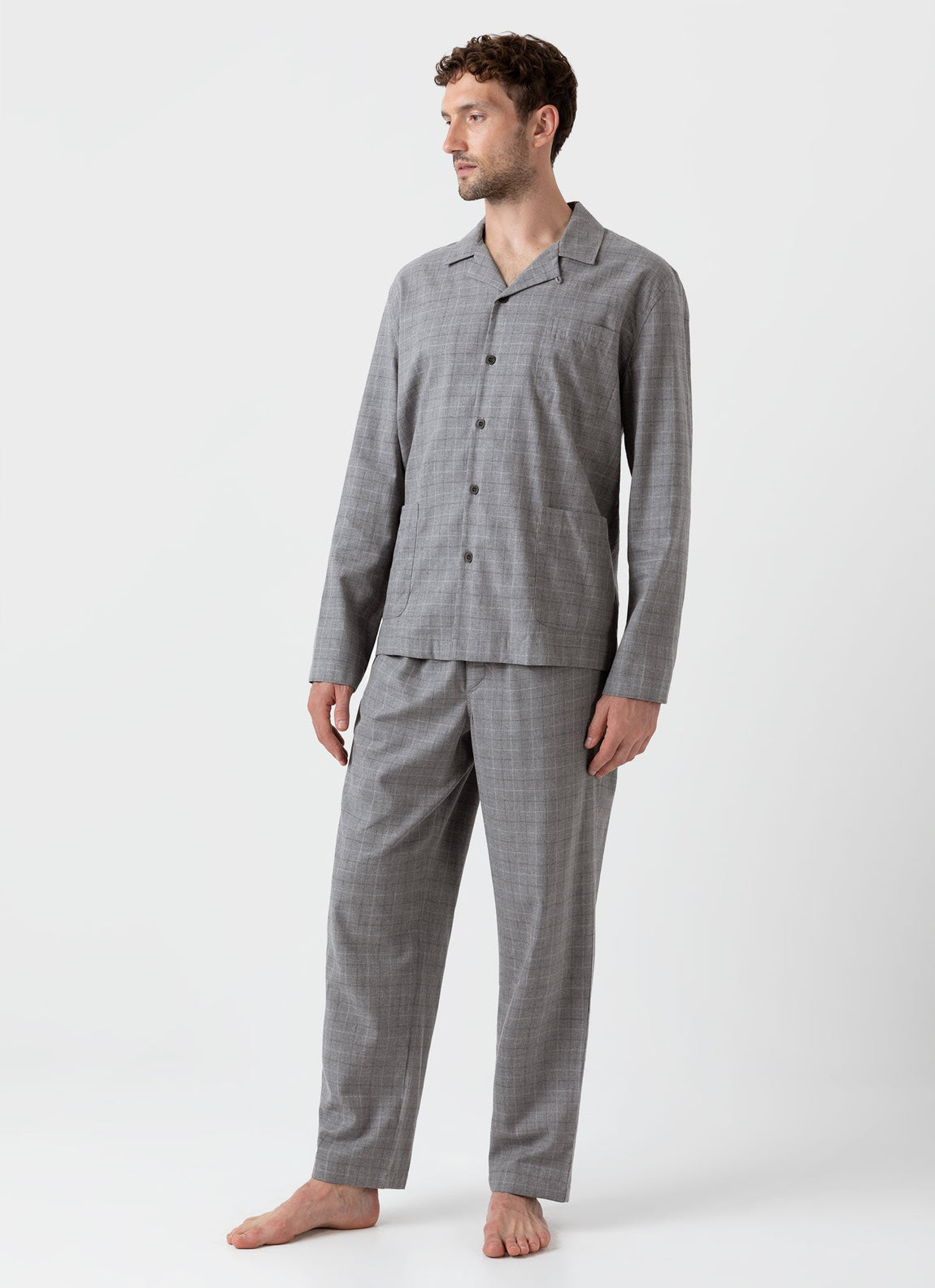 Men's Cotton Flannel Pyjama Trouser in Mid Grey Check