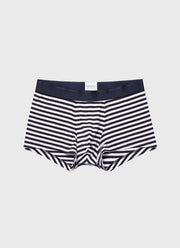 Men's Stretch Cotton Trunks in White/Navy