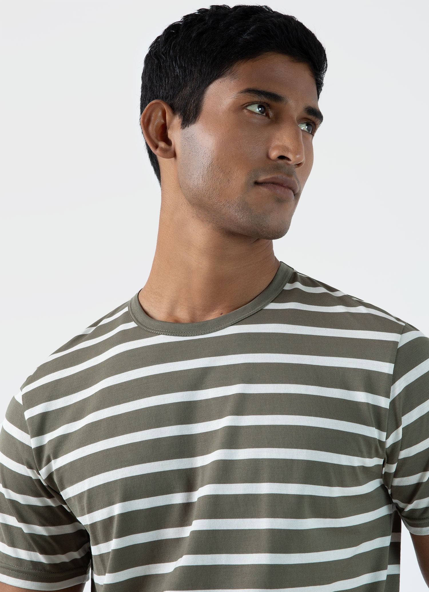 Men's Classic T-shirt in Khaki/Ecru Breton Stripe