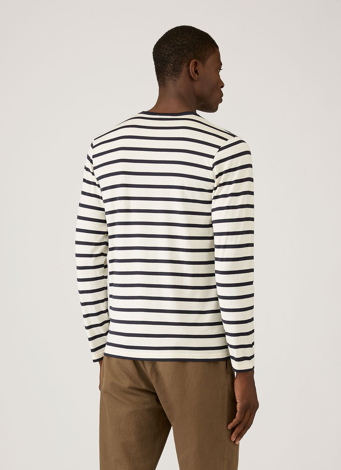 Men's Long Sleeve Classic T-shirt in Ecru/Navy Breton Stripe
